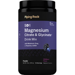5 in 1 Magnesium Citrate & Glycinate Drink Mix (Wildberry), 16 oz (453 g) Bottle
