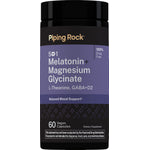 5 in 1 supplement with Melatonin, Magnesium Glycinate, L-Theanine, GABA, and D2 in 60 vegan capsules.