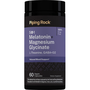 5 in 1 Melatonin + Magnesium Glycinate, 60 Vegan Capsules