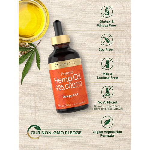 Hemp Seed Oil (Cold Pressed), 925 mg, 4 fl oz (118 mL) Dropper Bottle