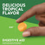A yellow 3/4 inch NT Digestive Probiotic gummy held by fingers. Text: DELICIOUS TROPICAL FLAVOR. DIGESTIVE AID*.