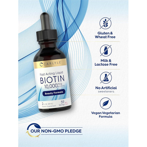 Liquid Biotin (Berry), 10000 mcg (per serving), 2 fl oz (59 mL) Dropper Bottle