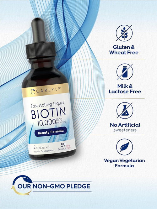 Liquid Biotin (Berry), 10000 mcg (per serving), 2 fl oz (59 mL) Dropper Bottle