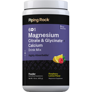 Magnesium Citrate & Glycinate Calcium Drink Mix Powder, Raspberry Lemon Flavor, 16 oz (453 g) pack.