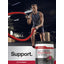 A man exercises with battle ropes in a gym, featuring Horbaach Nitric Oxide Max Beet Root+ supplement.