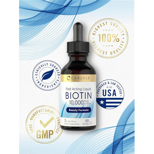 Liquid Biotin (Berry), 10000 mcg (per serving), 2 fl oz (59 mL) Dropper Bottle