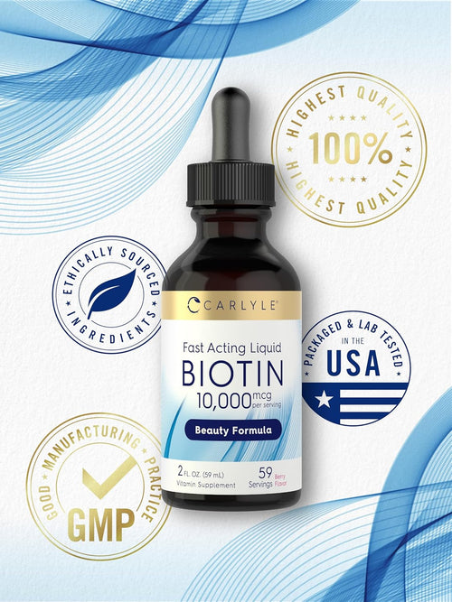 Liquid Biotin (Berry), 10000 mcg (per serving), 2 fl oz (59 mL) Dropper Bottle