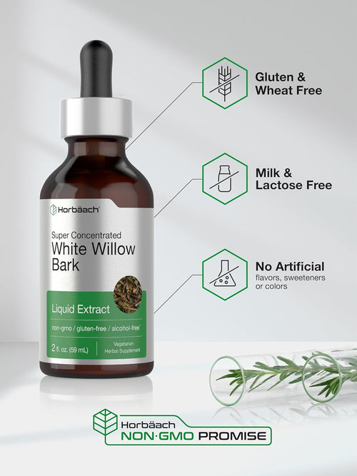White Willow Bark Liquid Extract Alcohol Free, 2 fl oz (59 mL) Dropper Bottle