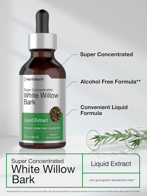 White Willow Bark Liquid Extract Alcohol Free, 2 fl oz (59 mL) Dropper Bottle