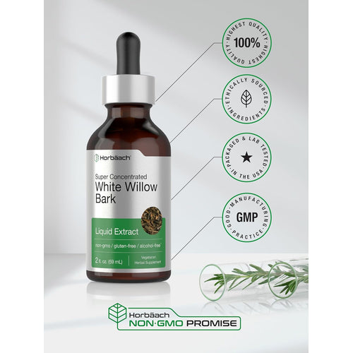 White Willow Bark Liquid Extract Alcohol Free, 2 fl oz (59 mL) Dropper Bottle
