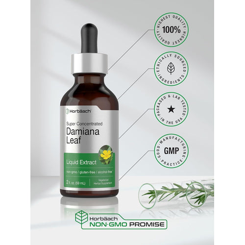 Damiana Leaf Liquid Extract Alcohol Free, 2 fl oz (59 mL) Dropper Bottle