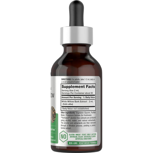 White Willow Bark Liquid Extract Alcohol Free, 2 fl oz (59 mL) Dropper Bottle