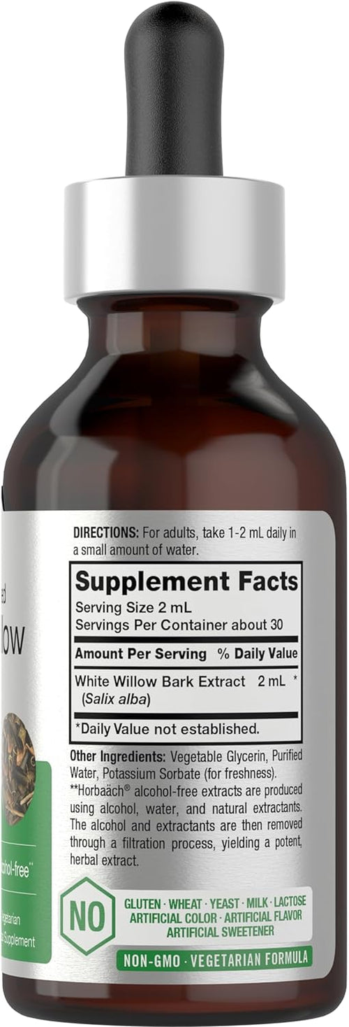 White Willow Bark Liquid Extract Alcohol Free, 2 fl oz (59 mL) Dropper Bottle