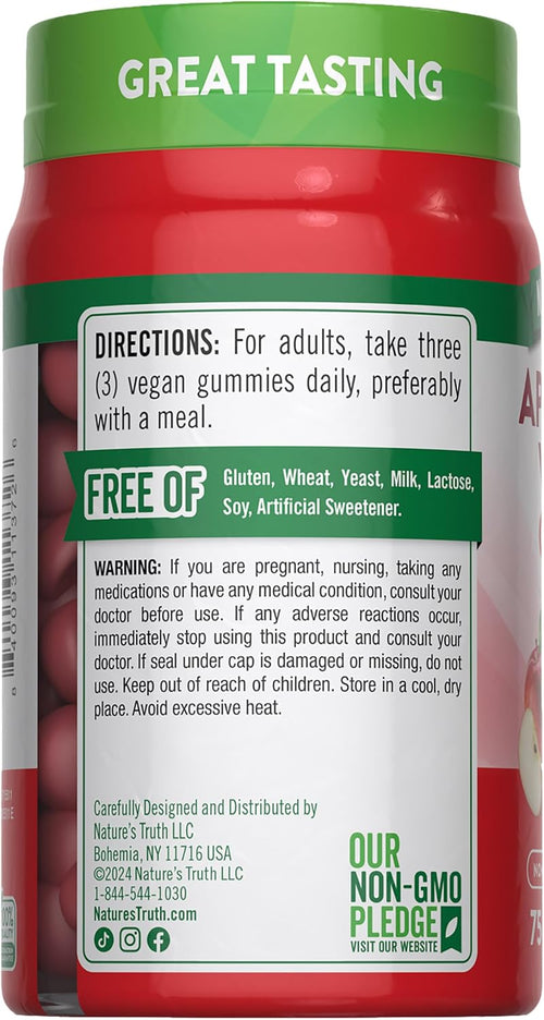 Apple Cider Vinegar (Delicious Apple), 600 mg (per serving), 75 Gummies
