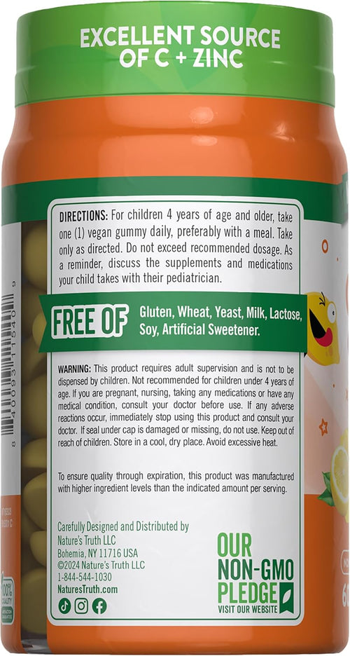 Kids Vitamin C + Zinc (Delicious Lemon-Licious), 60 Gummies