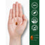 A hand holds an orange softgel capsule measuring 1/2 inch long and 1/4 inch wide.