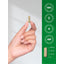 Infographic shows a 3/4 in. light brown capsule and quality badges: 100% Quality, Ethically Sourced, Lab Tested USA, GMP.