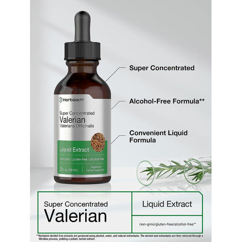 Valerian Root Liquid Extract Alcohol Free, 2 fl oz (59 mL) Dropper Bottle