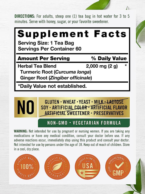 Turmeric Tea, 2000 mg, 60 Tea Bags