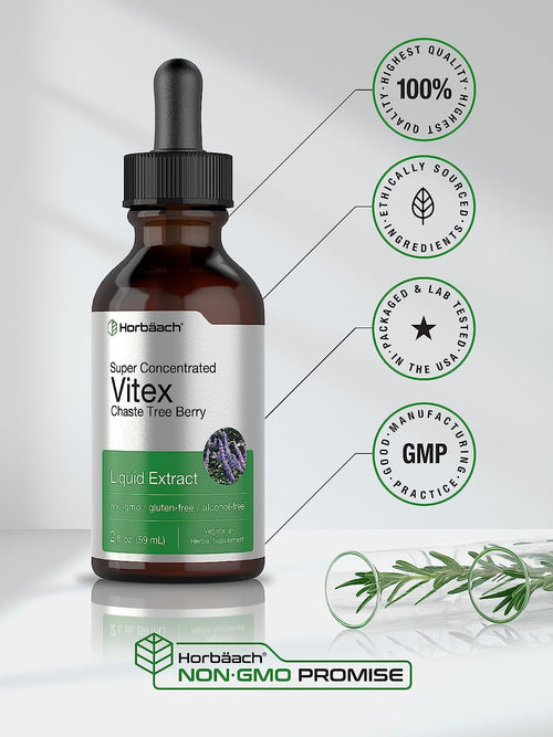 Chaste Tree Berry (Vitex) Liquid Extract  Alcohol Free, 2 fl oz (59 mL) Dropper Bottle