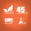 Infographic stating: finest ingredients, 45 years of manufacturing, GMP quality product, lab tested.