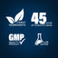 Infographic highlighting the finest ingredients, 45 years of manufacturing, GMP quality, and lab-tested assurance.