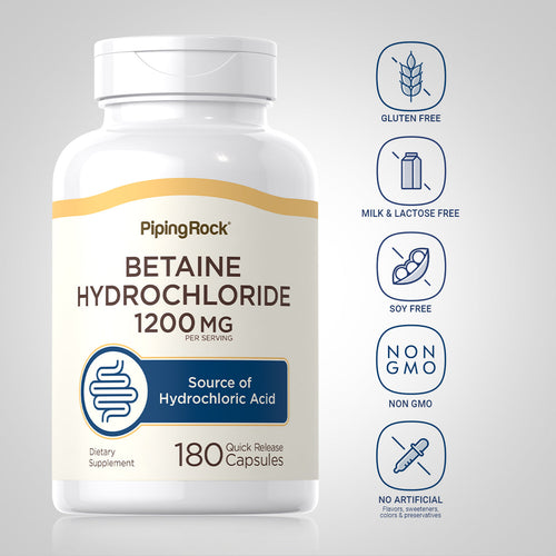 Betaine HCl, 1200 mg (per serving), 180 Quick Release Capsules