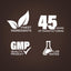 Infographic showcasing the finest ingredients, 45 years of manufacturing, GMP quality product, and lab tested assurance.