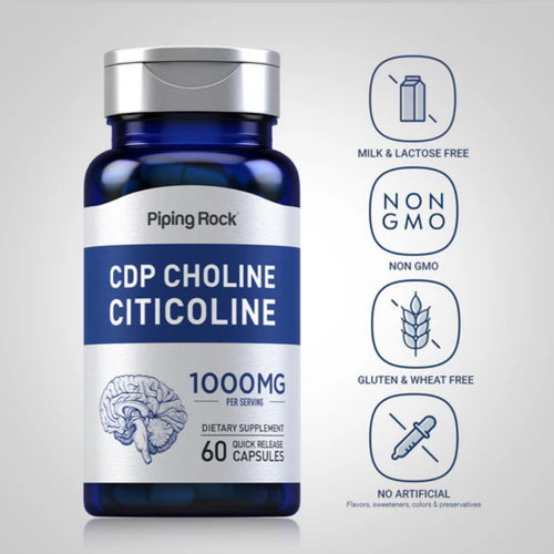 CDP Choline Citicoline, 1000 mg (per serving), 60 Quick Release Capsules, 2  Bottles