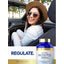 Lifestyle image: Smiling woman wearing sunglasses and a sun hat in a convertible with Carlyle Ultra Inositol 2600 mg bottle and text stating REGULATE.