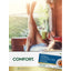 Lifestyle image of woman relaxing with her feet up while holding a mug, Carlyle Herbal Laxative Tea Senna box nearby, and graphic stating COMFORT.