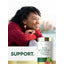 Lifestyle image of smiling adult with Red Raspberry Leaves bottle and text stating SUPPORT.