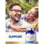 Lifestyle image of smiling couple outdoors with Gelatin 2,160 mg +Silica Optimizer Beauty Formula bottle and graphic stating SUPPORT.