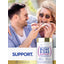 Lifestyle image of two adults sharing pizza outdoors with Carlyle Extra Strength Bloat & Gas Support bottle and graphic stating SUPPORT.