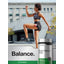 Lifestyle image of an adult exercising outdoors with Black Walnut Hulls supplement bottle, stating Balance.