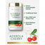 Product highlights graphic stating Potent Concentrated Extract, Traditional Herb, Non-GMO and Gluten Free, Quick Release Capsules; Carlyle Acerola Cherry 1000MG bottle with acerola cherries shown
