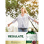 Lifestyle image of a smiling woman outdoors with Red Yeast Rice Complex 1220MG bottle and graphic stating REGULATE.