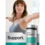 Lifestyle image of adult stretching with Joint Collagen Complex bottle and graphic stating Support.