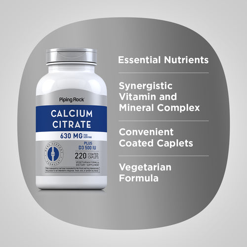 Calcium Citrate 630 mg (per serving) Plus D3 500 IU, 220 Coated Caplets