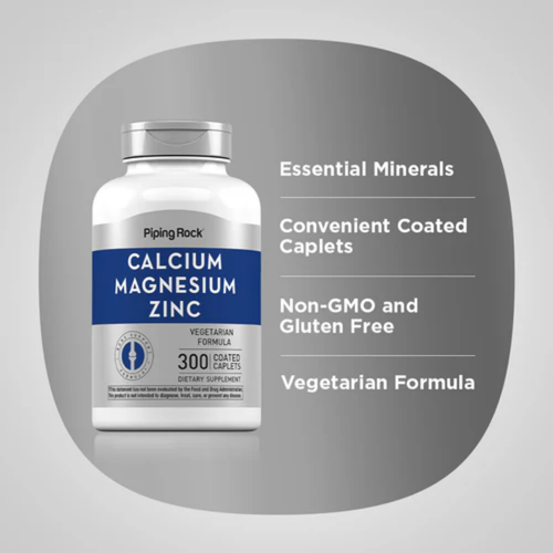 Calcium Magnesium Zinc (Cal 1000mg/Mag 400mg/Zn 15mg) (per serving), 300 Coated Caplets, 2  Bottles