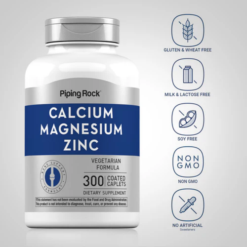 Calcium Magnesium Zinc (Cal 1000mg/Mag 400mg/Zn 15mg) (per serving), 300 Coated Caplets, 2  Bottles