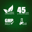 Infographic highlighting finest ingredients, 45 years of manufacturing, GMP quality product, and lab tested assurance.