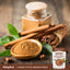 Cinnamon sticks, a bowl and jar of cinnamon powder, and a bag labeled 'Organic Ceylon Cinnamon Powder' are displayed.