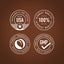 Infographic showing: USA packaged and lab tested, highest quality 100%, finest ingredients, ethically sourced, GMP quality.