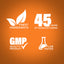 Infographic highlighting finest ingredients, 45 years of manufacturing, GMP quality assurance, and lab testing.