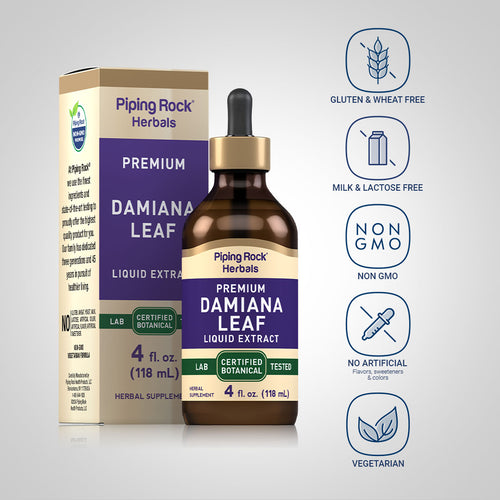 Damiana Leaf Liquid Extract Alcohol Free, 4 fl oz (118 mL) Dropper Bottle