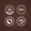 Infographic stating: Packaged and lab tested in USA, 100% highest quality, finest ingredients, ethically sourced, GMP quality product.