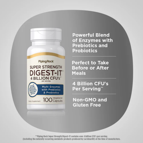 Digest-IT Multi Enzymes Super Strength with Probiotics, 100 Vegetarian Capsules, 2  Bottles