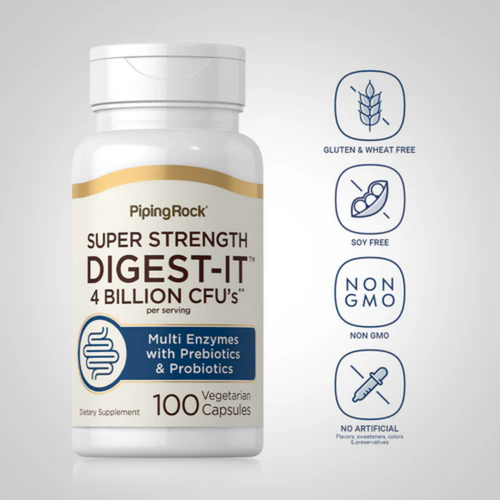 Digest-IT Multi Enzymes Super Strength with Probiotics, 100 Vegetarian Capsules, 2  Bottles