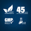 An infographic highlighting finest ingredients, 45 years of manufacturing, GMP quality, and lab-tested products.